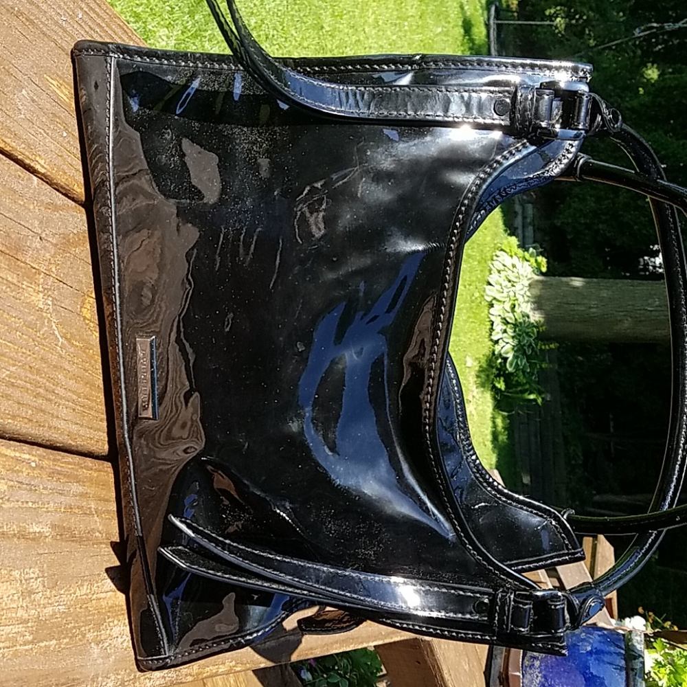 Authentic Burberry black patent leather handbag